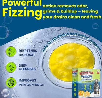 ✨Lemon Blast Yellow Bubble Tablets – Odor Eliminator + Blockage Remover🤩